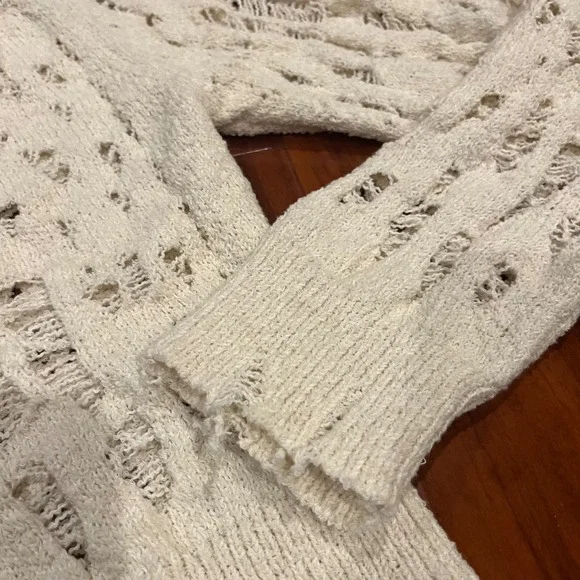 ZARA Cardigan Sweater Knit Cream Beige Distressed Button Front Long Sleeve New S - Picture 10 of 10